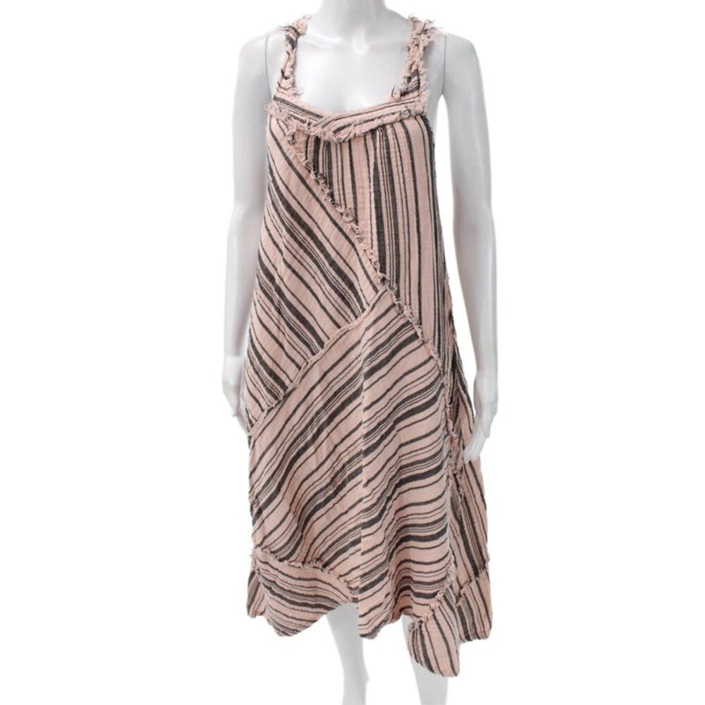 Neve & Hawk Womens Maxi Dress Pink Striped Cotton V Neck Sleeveless Size S